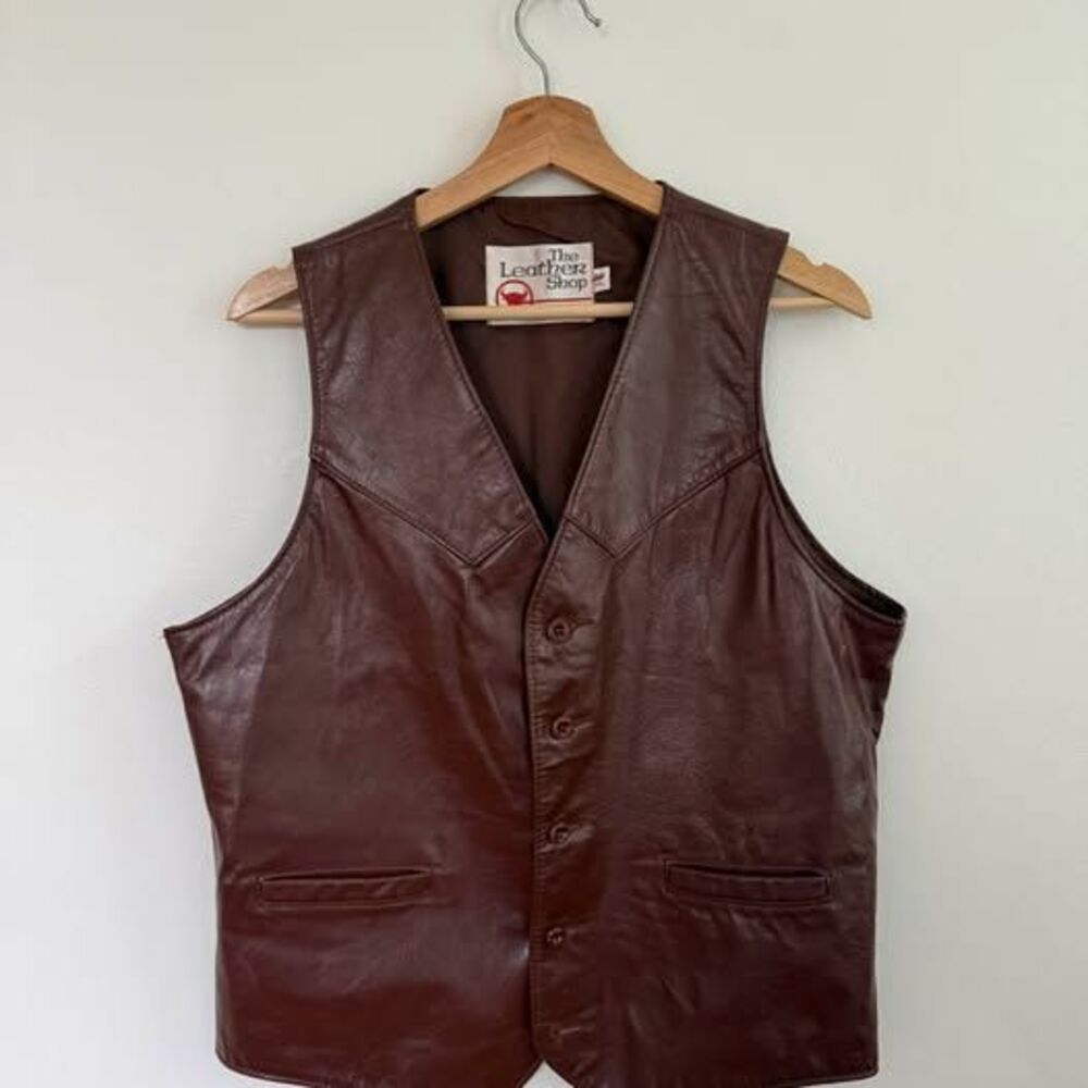 Vintage Sears Brown Leather Vest 40 Tall